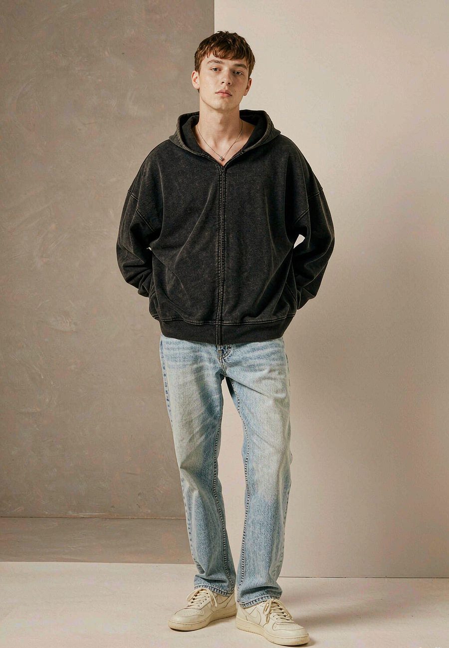"Pacific" Oversized Hoodie in Washed Black - Washed Black
